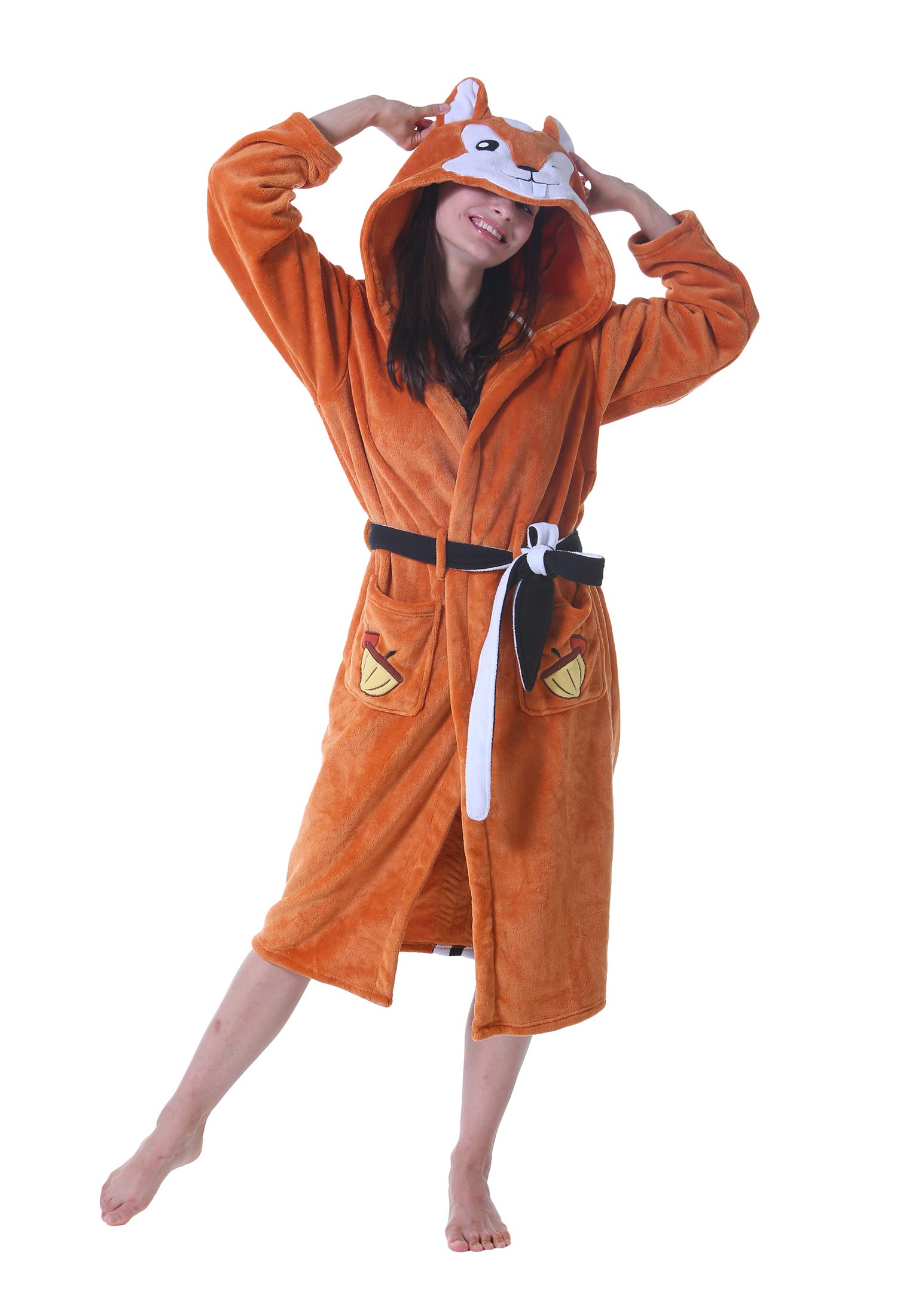 ATOZ Women Robe Adult Animal Bathrobe Flannel Hooded Home Pajamas Soft Cosplay Robe