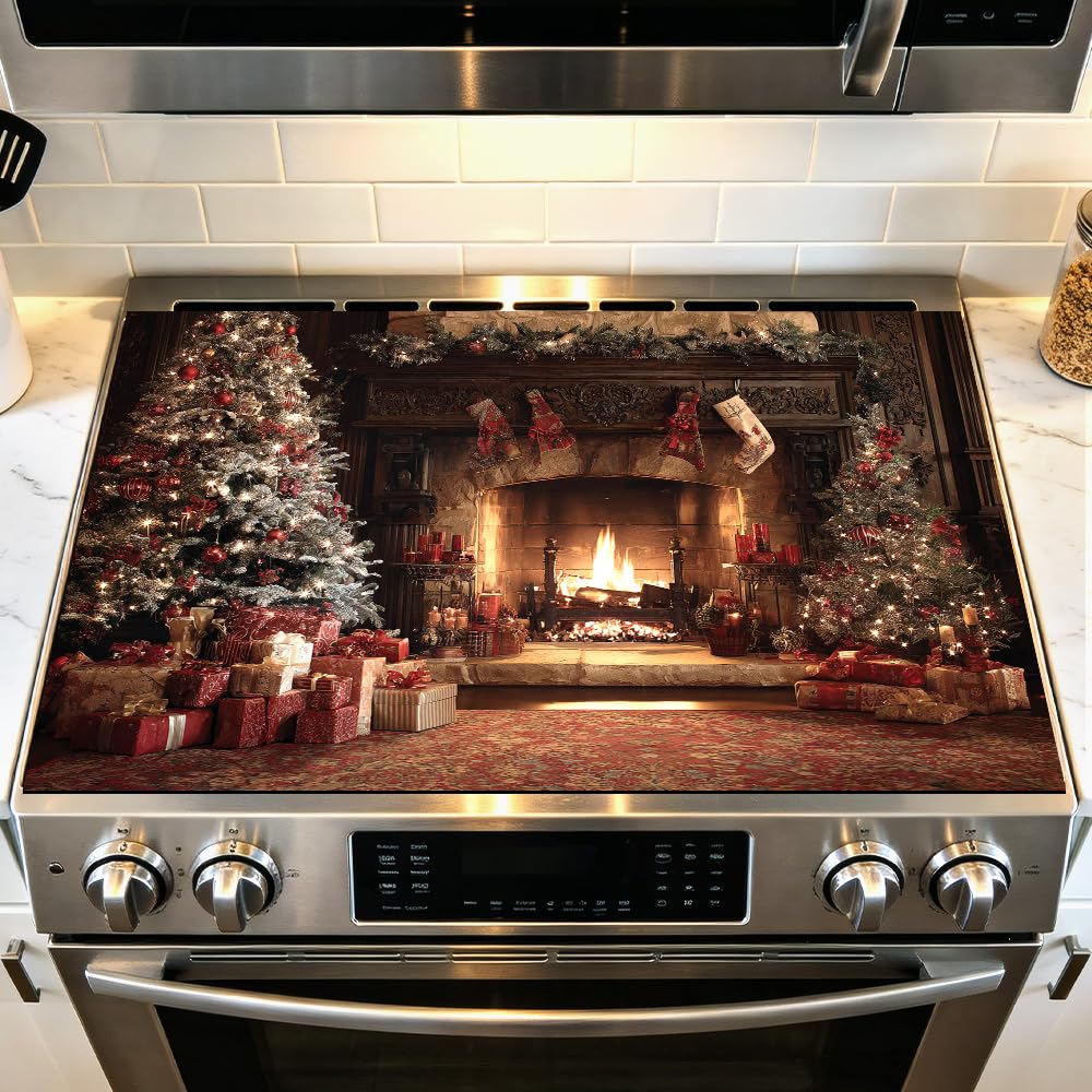 Christmas Tree Fireplace Gift Scene Stove Cover 28.35x20.47in
