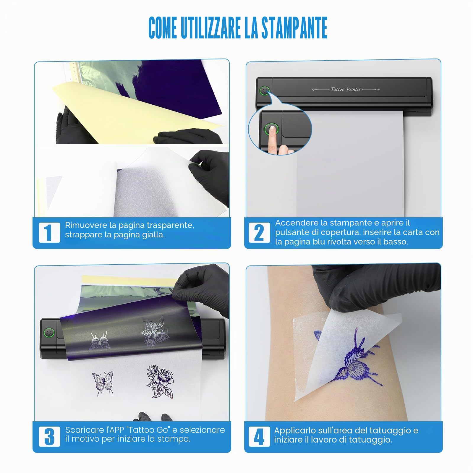 Stampante per Tatuaggi Bluetooth Stampante Stencil Tattoo | Stampante Termica Tattoo con 10 Carte di Trasferimento, Compatibile Con smartphone,Tablet e PC per Artisti e Principianti