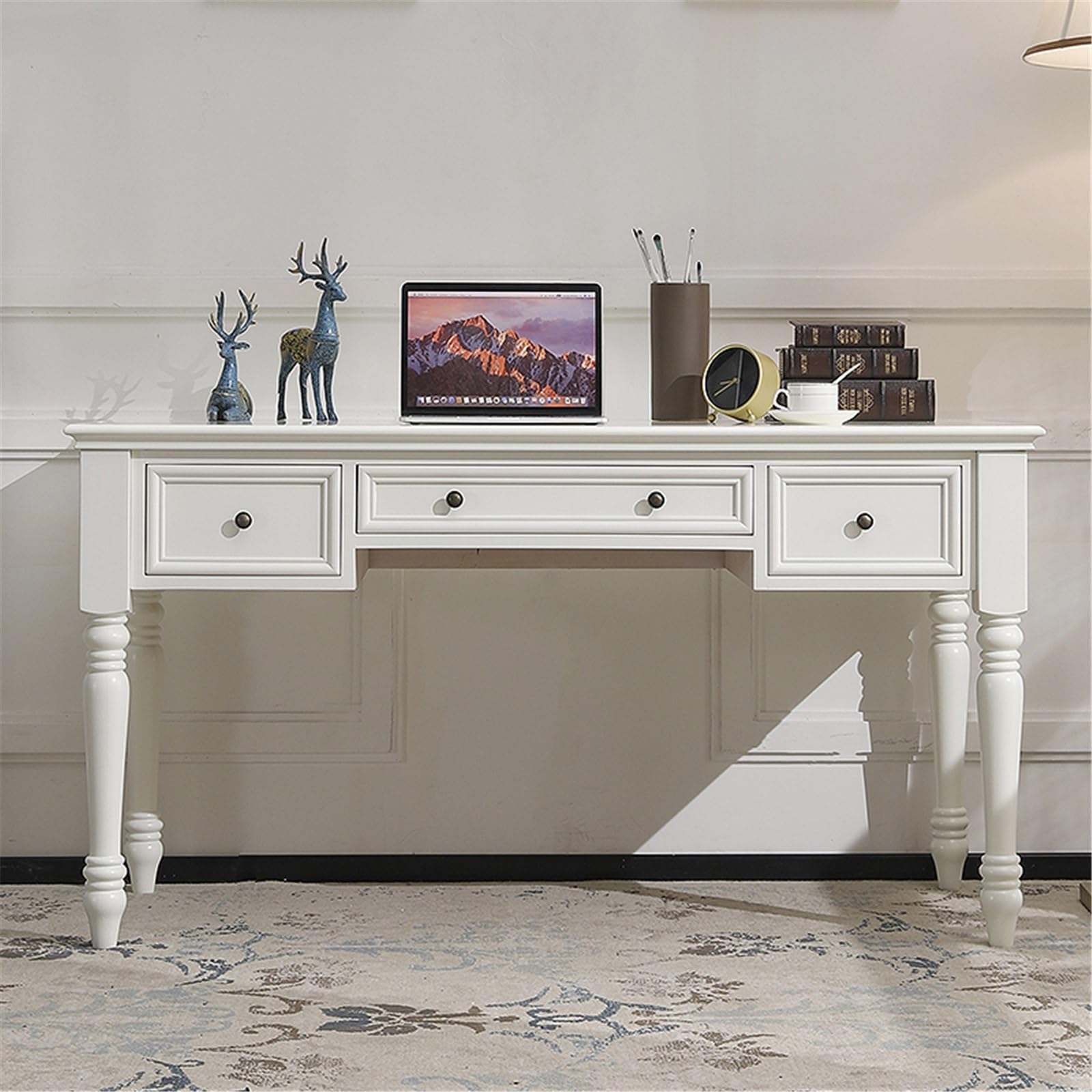 Acrittura Scrivania direzionale avorio da 55" con 3 cassetti, legno