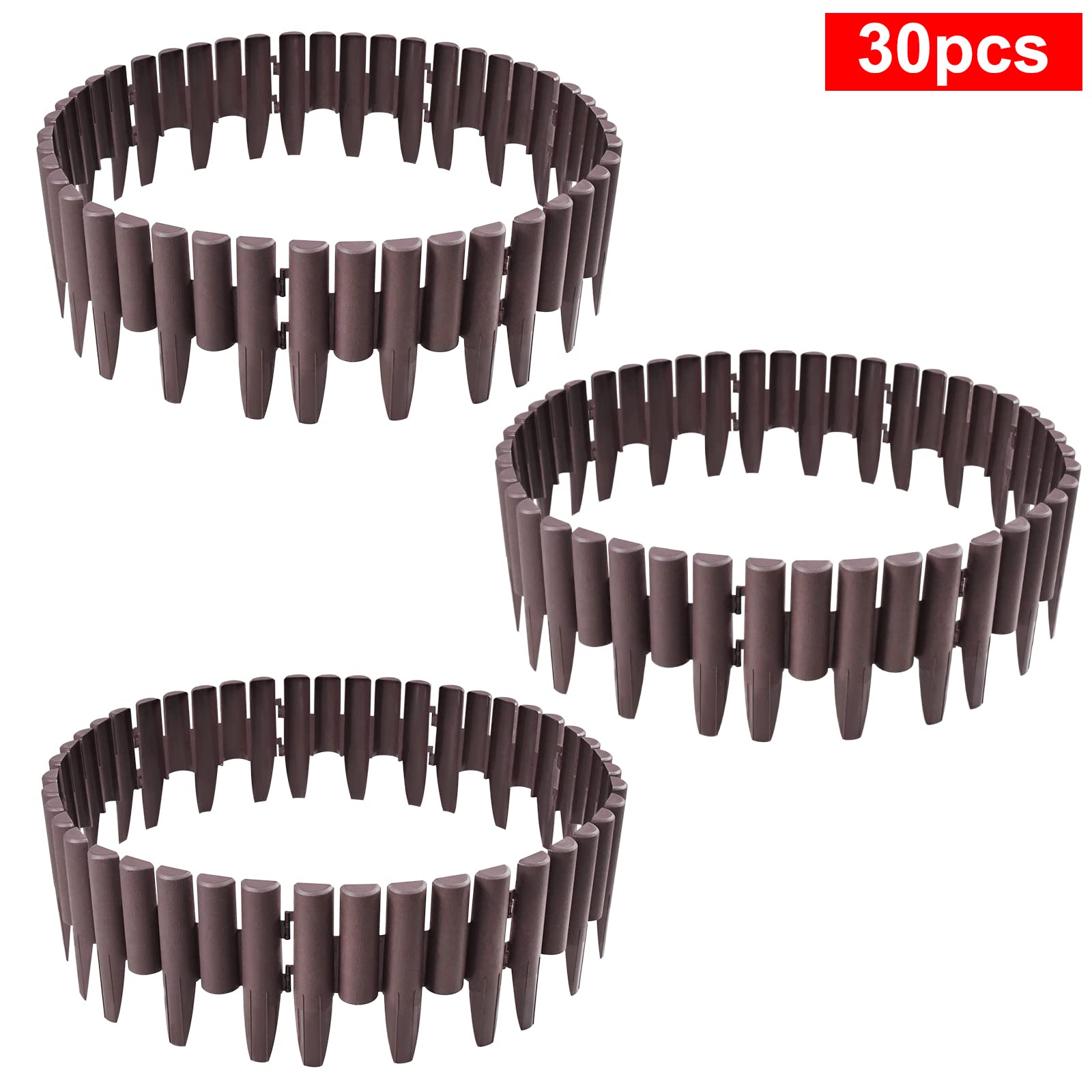 UISEBRT Recinzione per Giardino 8,4 m, Bordo per prato in plastica, Bordatura da Giardino, effetto legno, per aiuole, 1 elemento (LxH): 28 x 24 cm, Marrone