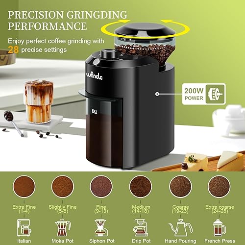 Miniatura 2 de Wancle Electric Burr Coffee Grinder - Adjustable with 28 Precise Grind Settings for 12 Cups - Professional Coffee Bean Grinder (Plastic, Black)