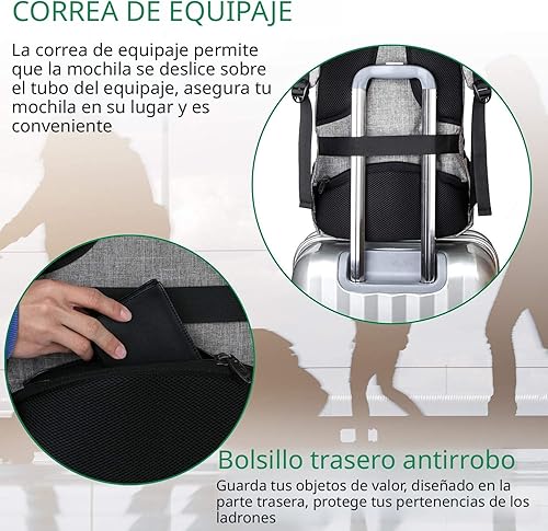 Miniatura 5 de Mochila para portátil de viaje para negocios antirrobo delgada duradera con puerto de carga USB resistente al agua para colegio para mujeres y