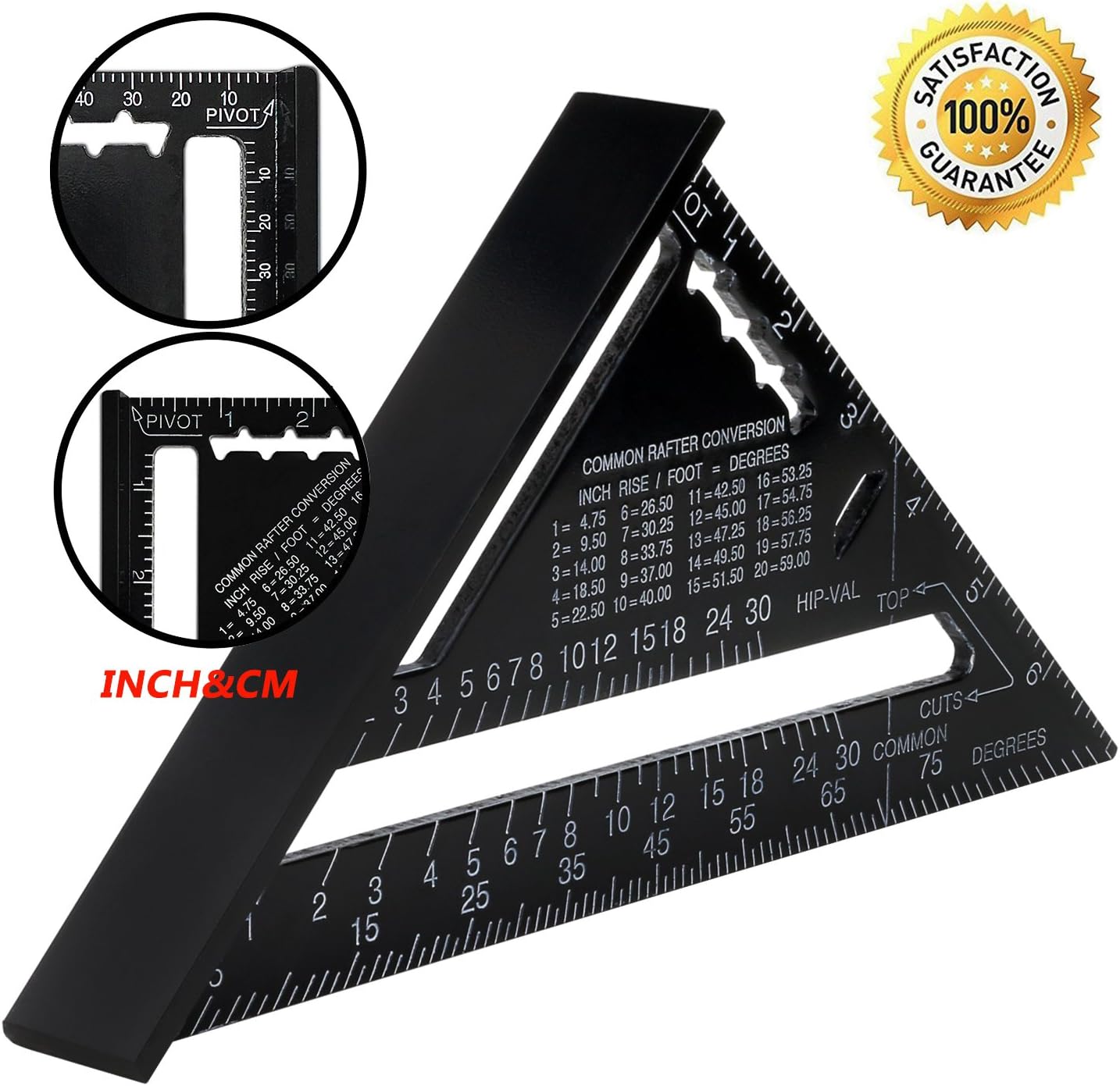 Imperial Metric by STARRICH Aluminum Alloy Triangle Ruler Measuring Layout Tool 7" inch