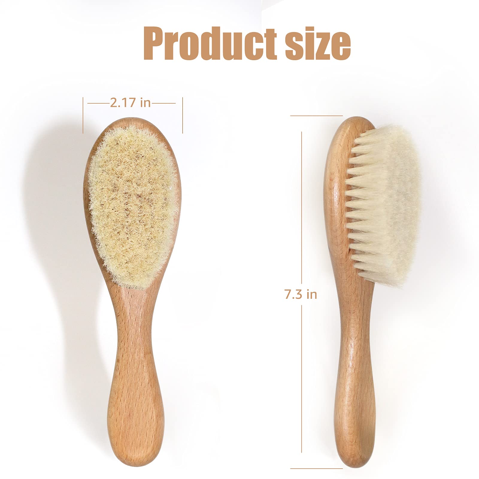 Spazzola per capelli per bebè, Spazzola per massaggi per bebè con manico in legno e setole di capra super morbide per neonati e bambini piccoli