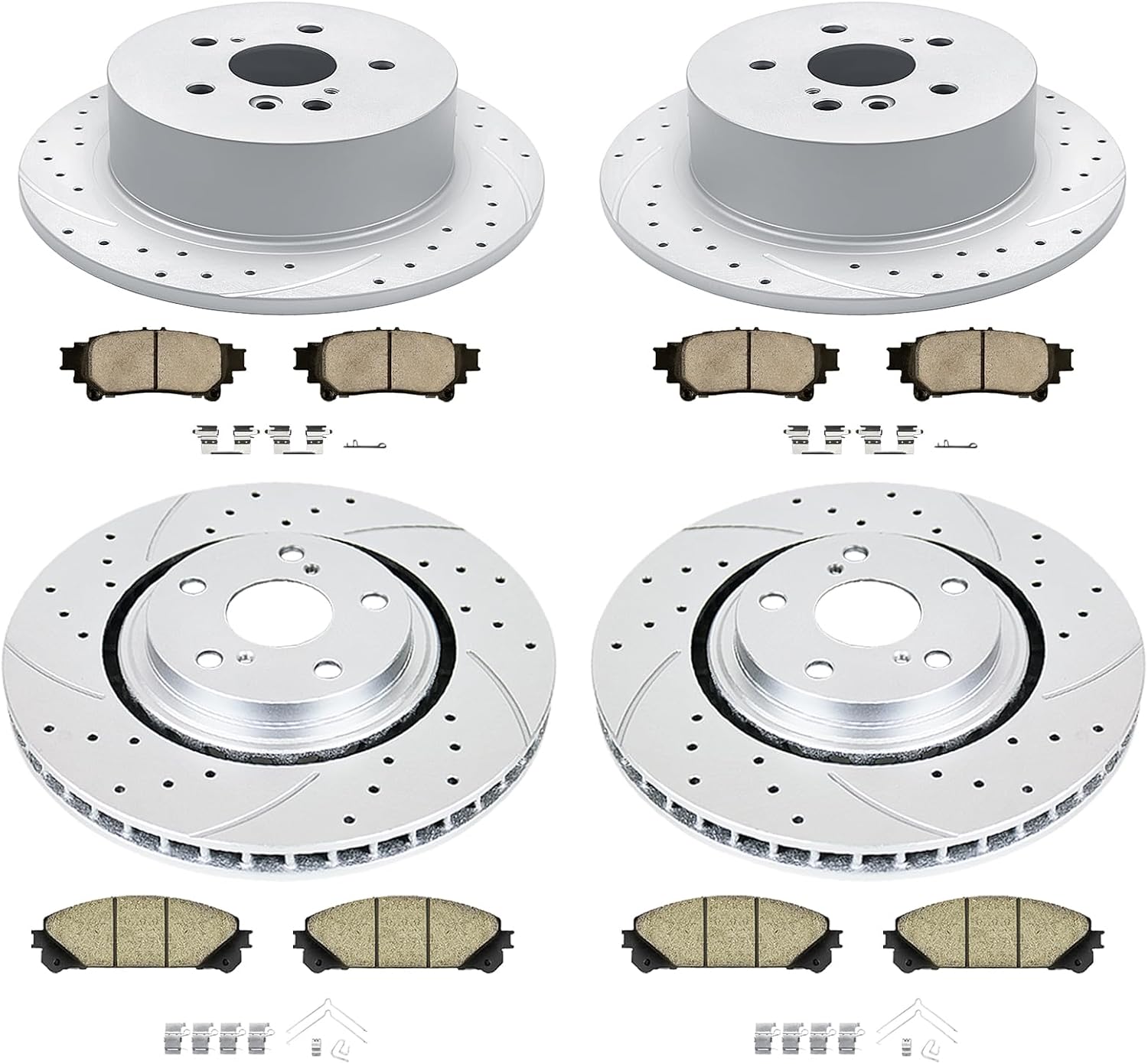 Acinoparts Brake Kit Drilled and Slotted Brake Rotors Ceramic Brakes Pads Replacement for 2008 2009 2010 2011 2012 2013 2014 Toyota Highlander 12.91" inch Front Rotor and 12.17" inch Rear Rotor
