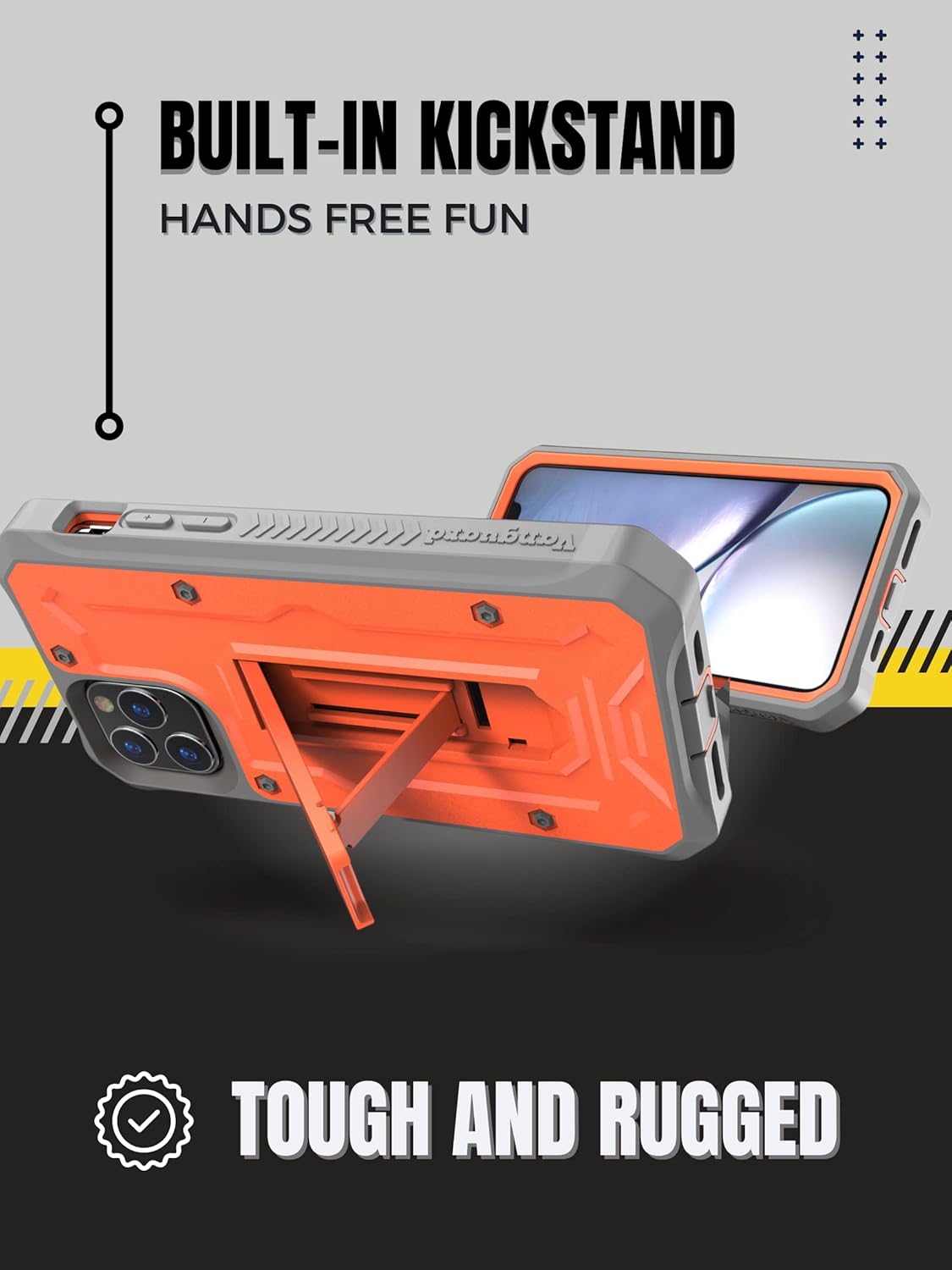 CaseBorne V Compatible with iPhone 14 Pro Case - Military Grade Full-Body Rugged with Kickstand and Built-in Screen Protector - Orange