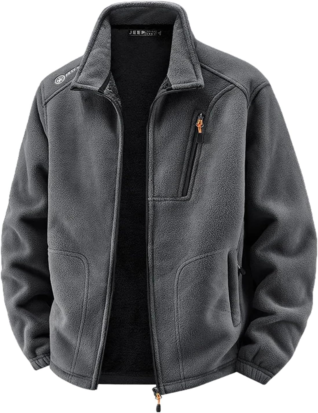 Men’s Vintage Polar Fleece Jacket Loose Fit Lambswool Zipper Coat Stand Collar Winter Top