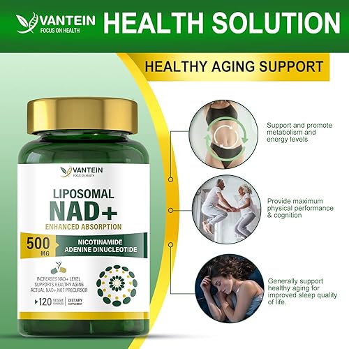 Miniatura 6 de Suplemento liposomal NAD+, más eficiente que el NMN, NAD+ 500 mg con TMG 250 mg para una absorción mejorada ultra máxima, promueve el