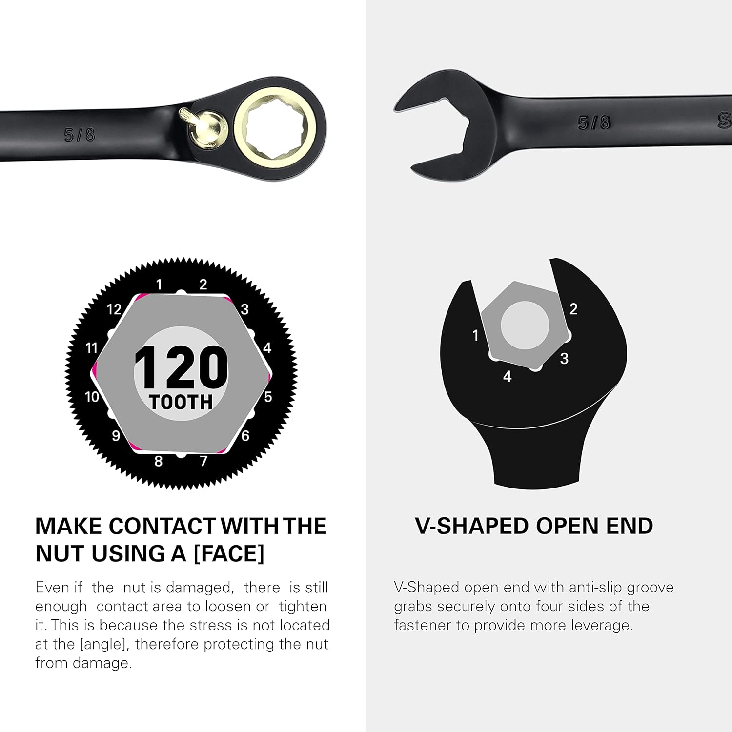 STARWORK TRUE MECHANIC™ 20 Pc. 120-Tooth Reversible Ratcheting Wrench Set, Combination Ratchet Wrench Set, Non-Slip, Long Pattern, 6-Point 15° Offset, Professional, SAE/Metric(5/16-3/4" & 8-19 mm)