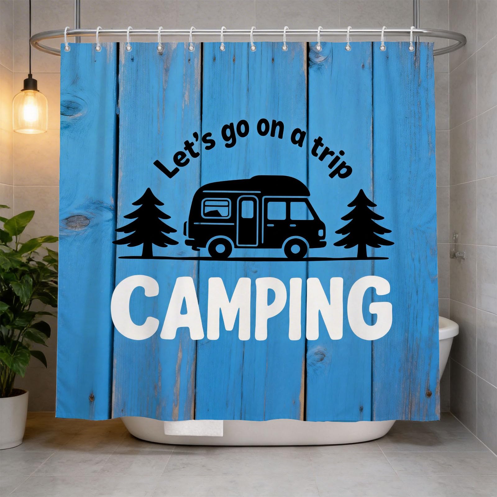 Hongduo 3D Camping Motorhome Shower Curtain for Stalls Bathtubs Camping Bathroom Decor Shower Curtain Set Polyester Fabric Waterproof 120x180cm/48X71 Inch with Hooks