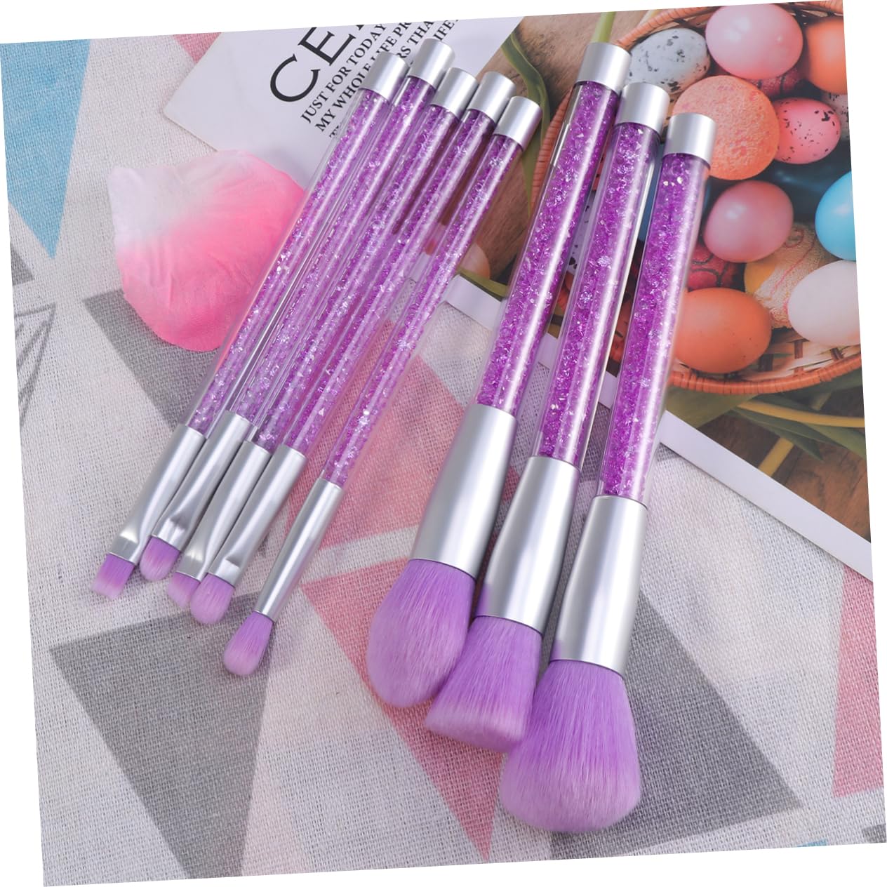 Healeved Ensemble de Pinceaux de Maquillage à Paillettes Tendance avec Manche en Strass Kit Complet de Pinceaux Cosmétiques pour Femmes Application de Maquillage Naturel