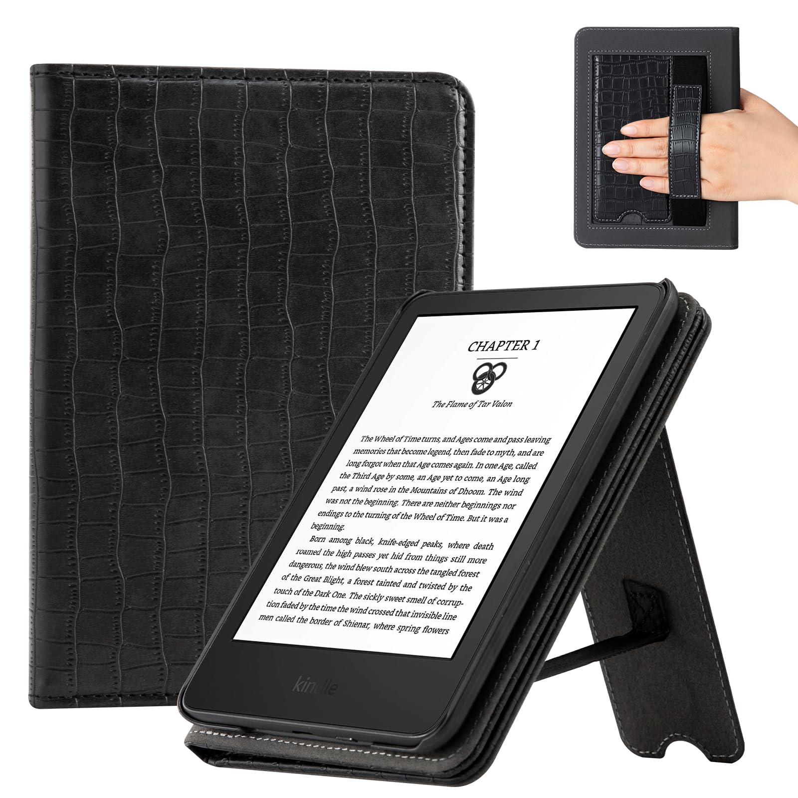 cobak case for 6" e-reader - pu leather smart cover with auto sleep/wake & hand strap, not compatible with kobo clara, croco black