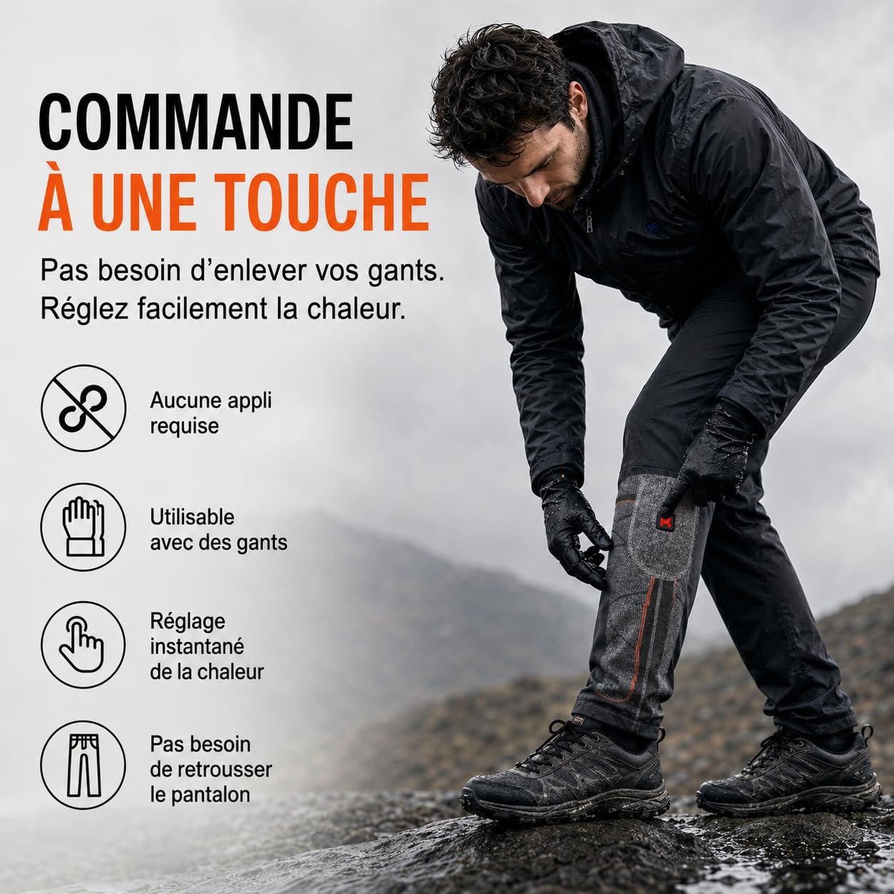Chaussettes Chauffantes Rechargeables pour Homme Femme (Gris/Orange)