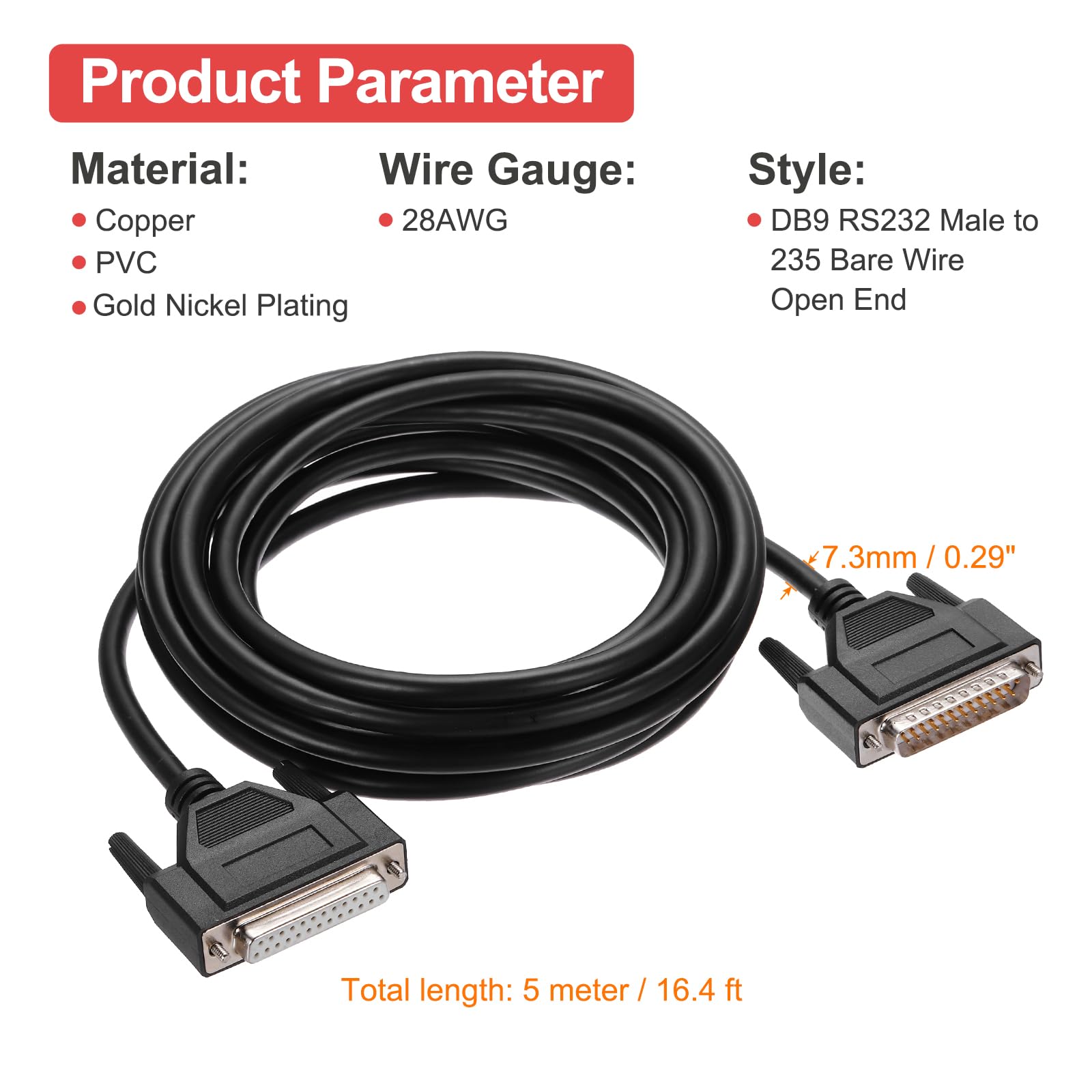 QUARKZMAN Cable Serial DB25, 28AWG Con Blindaje De Aluminio DB25 Macho A Hembra Cable Serial Directo Para Comunicación De Datos, 16.4 Pies