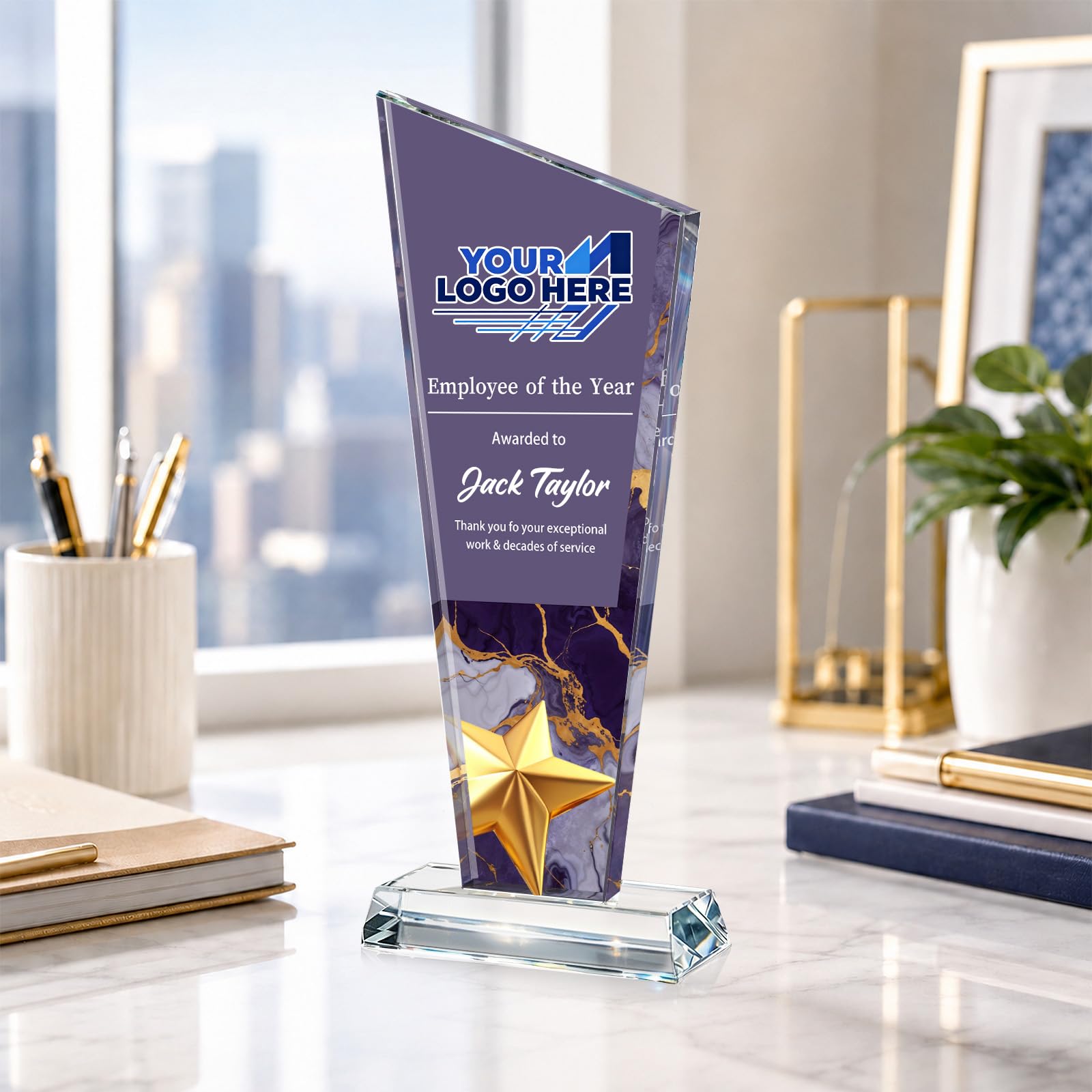 Custom Crystal Trophy Award Personalized Plaque Award with Text Logo Photo Awards Trophies for Employee Recognition Team Graduation Personalized Office Gifts for Boss Coworker Teacher