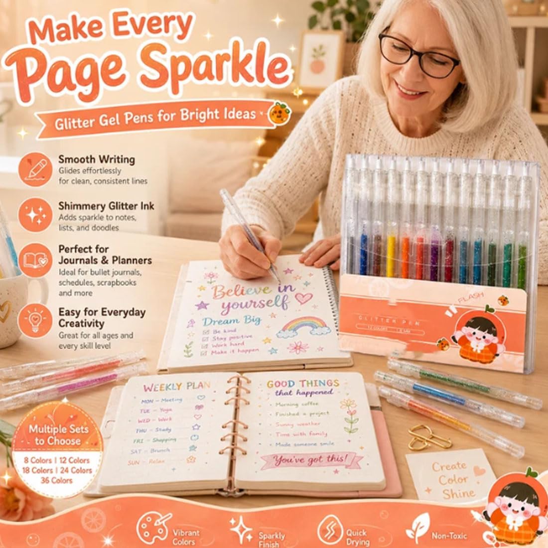 Ensemble de stylos scintillants à séchage rapide pour cartes (48 couleurs)