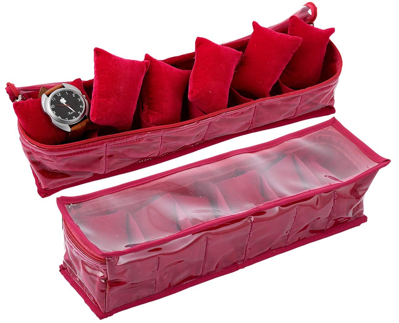 Kuber Industries Watch Case With 6 Roll|Wrist Watch Holder|Watch Organizer|Bracelet Pouch Transparent Top|Pack of 2 (Pink) (B08482G4JN) Amazon Price History, Amazon Price Tracker
