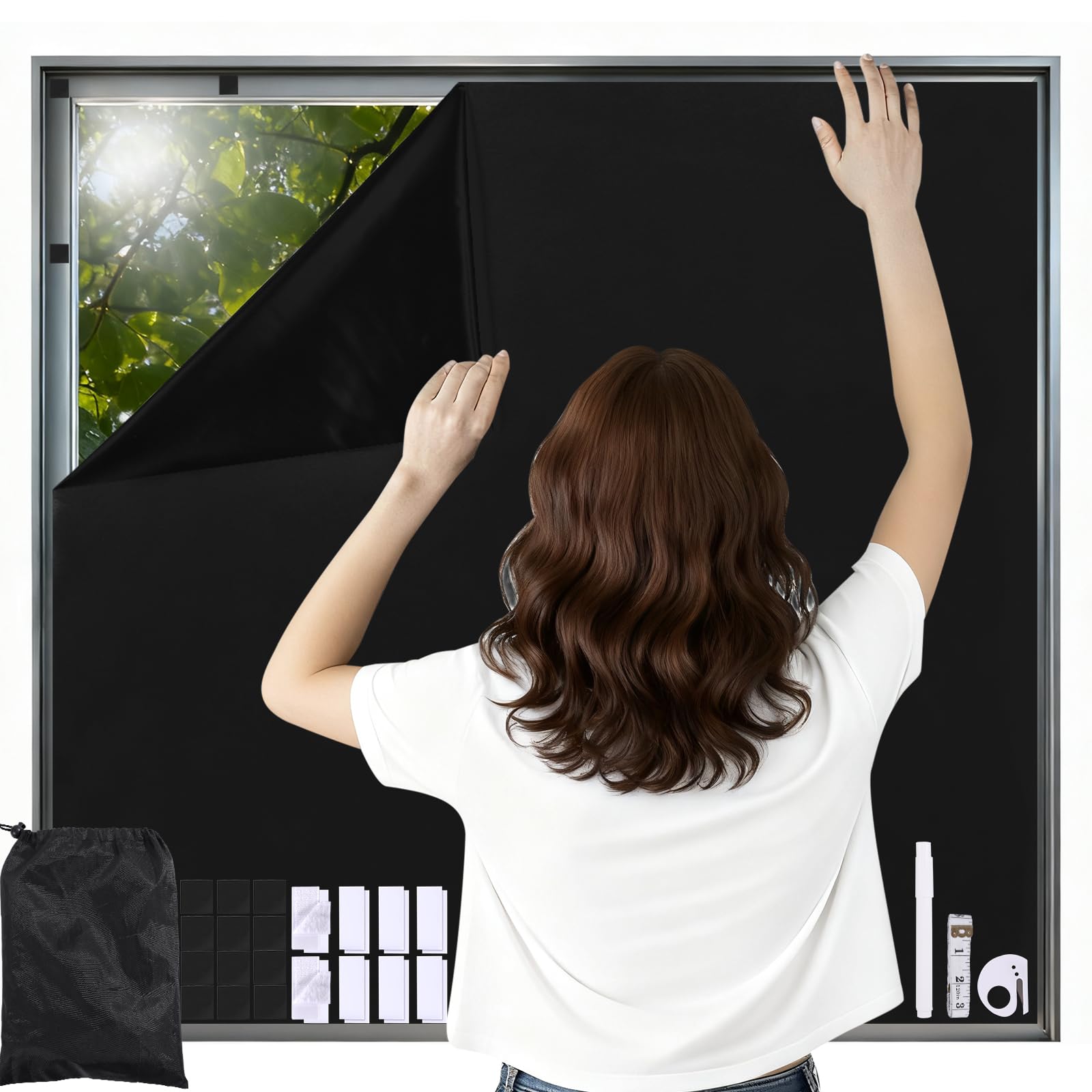 Magnetic Blackout Blinds Stick On No Drill Temporary Blackout Blind Self Adhesive Portable Window Blackout Cover Curtains for Renter Bedroom Bathroom Kitchen Nursery Travel
