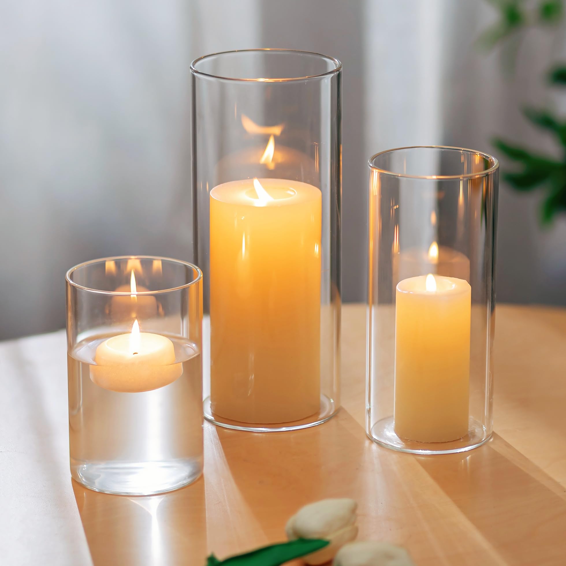 Glasseam Portacandele In Vetro Hurricane: Set Di 3 Portacandele Grandi E Spessi Per Candele A Colonna Vaso Cilindrico Galleggiante Per Fiori Decorazioni Per La Casa Centrotavola Per Matrimoni