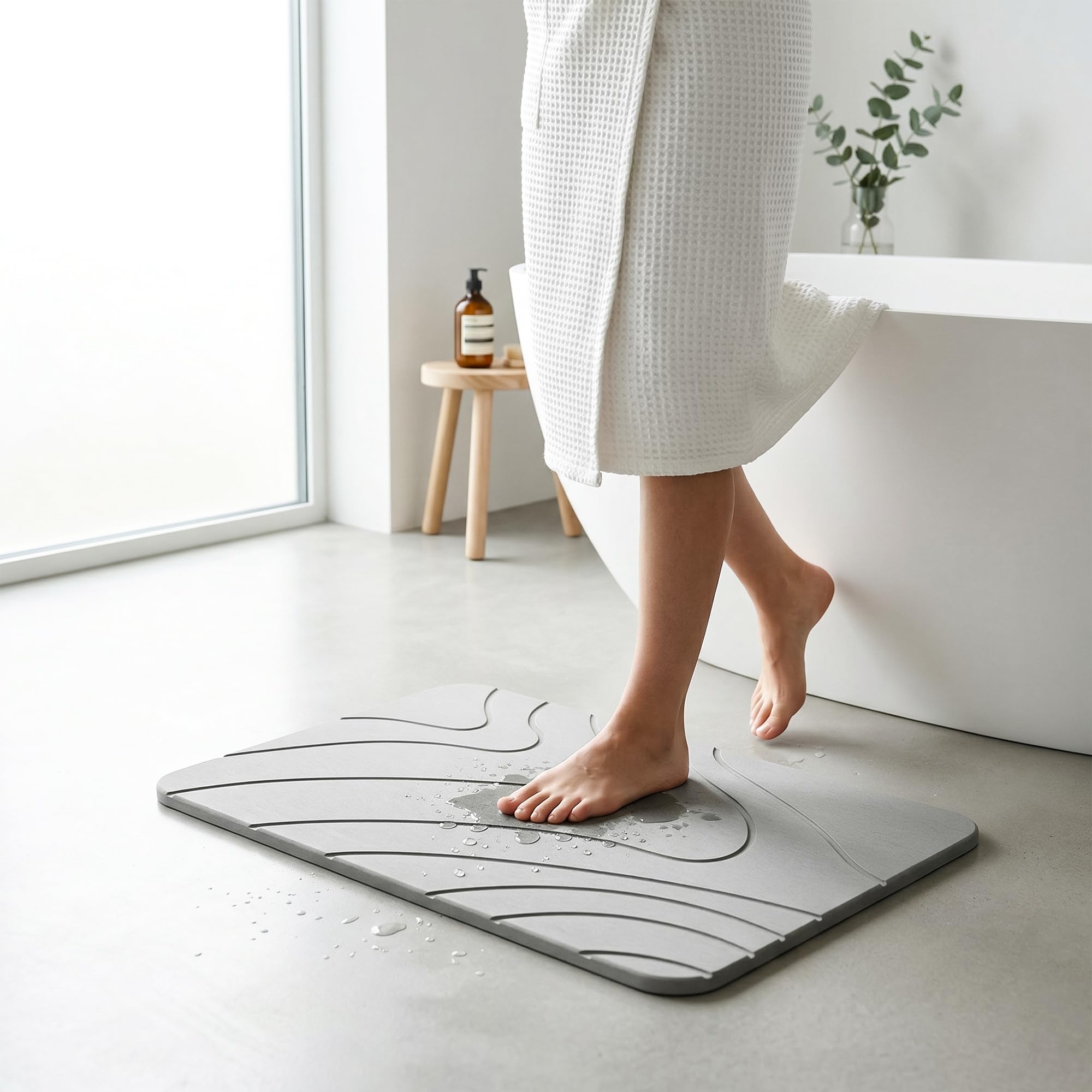 Stone Bathroom Mat Diatomite Bath Mat Non-Slip Stone Bath Mat Natural Diatomaceous Earth Bathroom Mat Quick Dry Super Absorbent Bathroom Mat Fast Drying Waterproof Bath Mat (River, 35 X 45 CM)-image-31