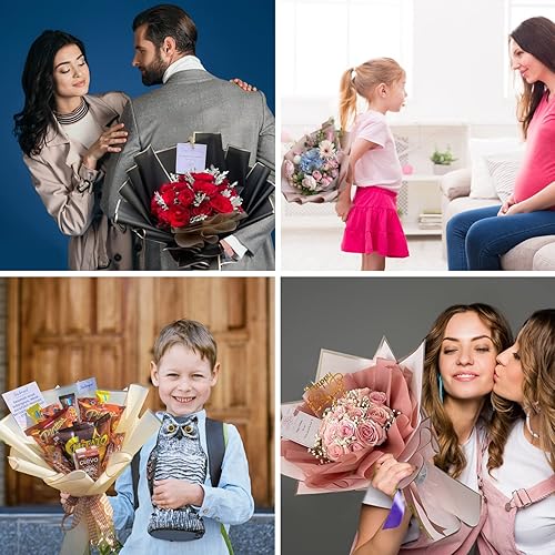 Miniatura 7 de CCINEE 20 hojas de papel de regalo de flores con borde dorado, impermeable, material de embalaje de flores frescas, suministros de ramo de