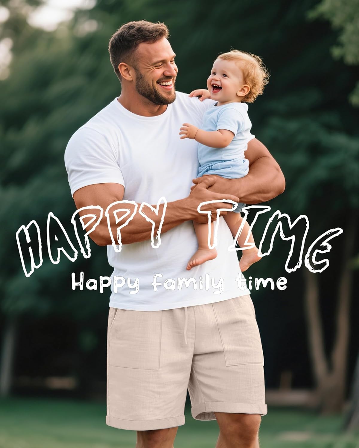 Neer 2 Pack Men's Big and Tall Cotton Linen Blend Bermuda Shorts, Casual 7'' Elastic Drawstring Pockets Flat Front Shorts - Image 5