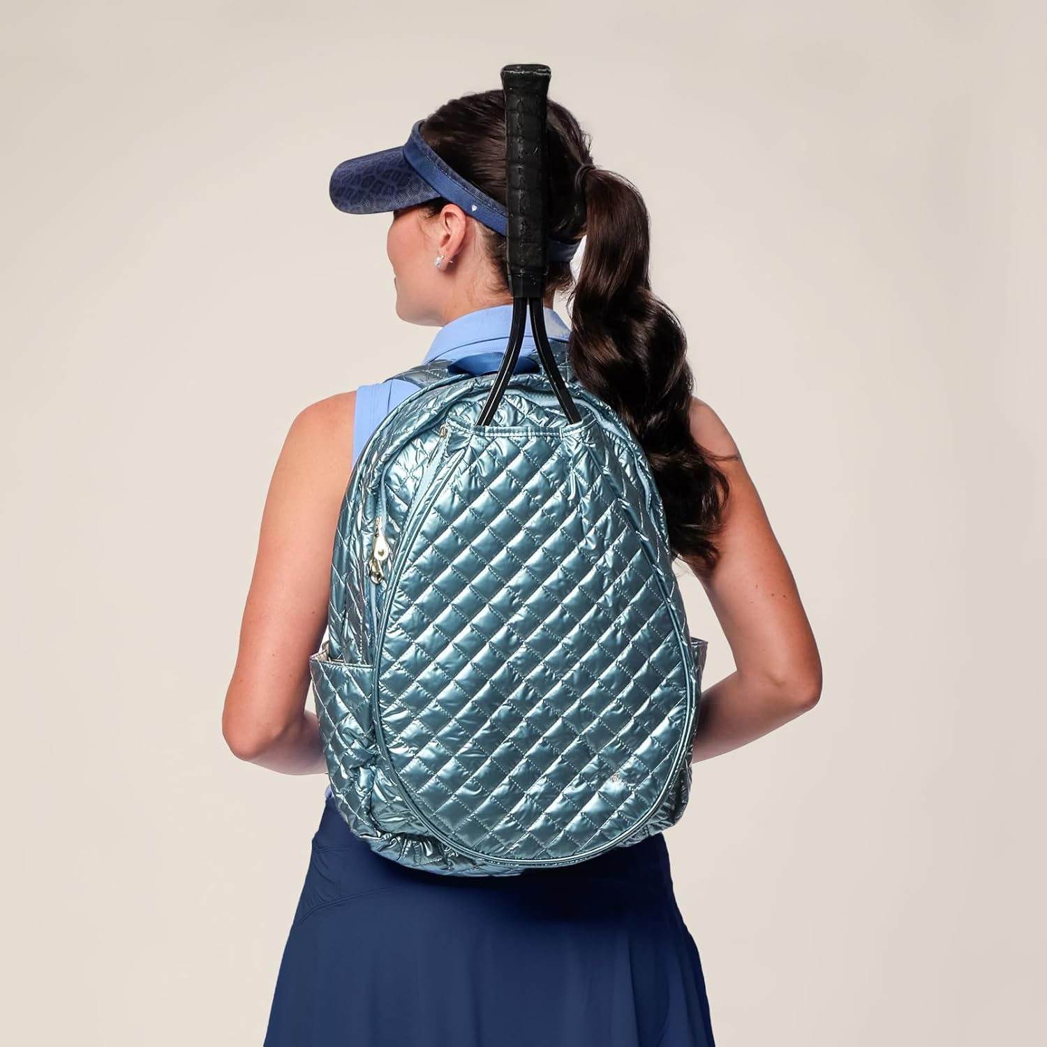 Glove It Women’s Quilted Tennis Racquet Backpack – Lightweight Padded Nylon Bag with Front Racquet Compartment, Side Pockets, Hidden Fence Hook & Reinforced Bottom