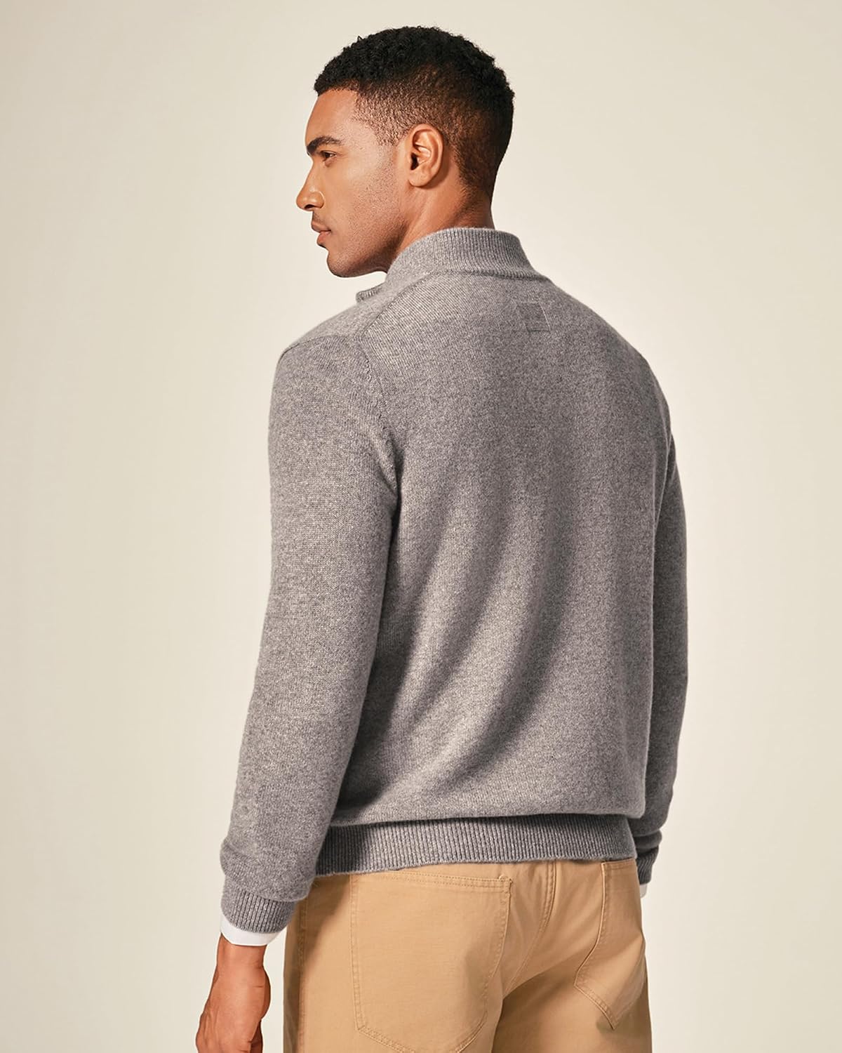 KVSS Men's Mock Neck Half Zip 100% Pure Cashmere Sweater, Pullover Cashmere Sweaters for Mens | Luxury from Inner Mongolia