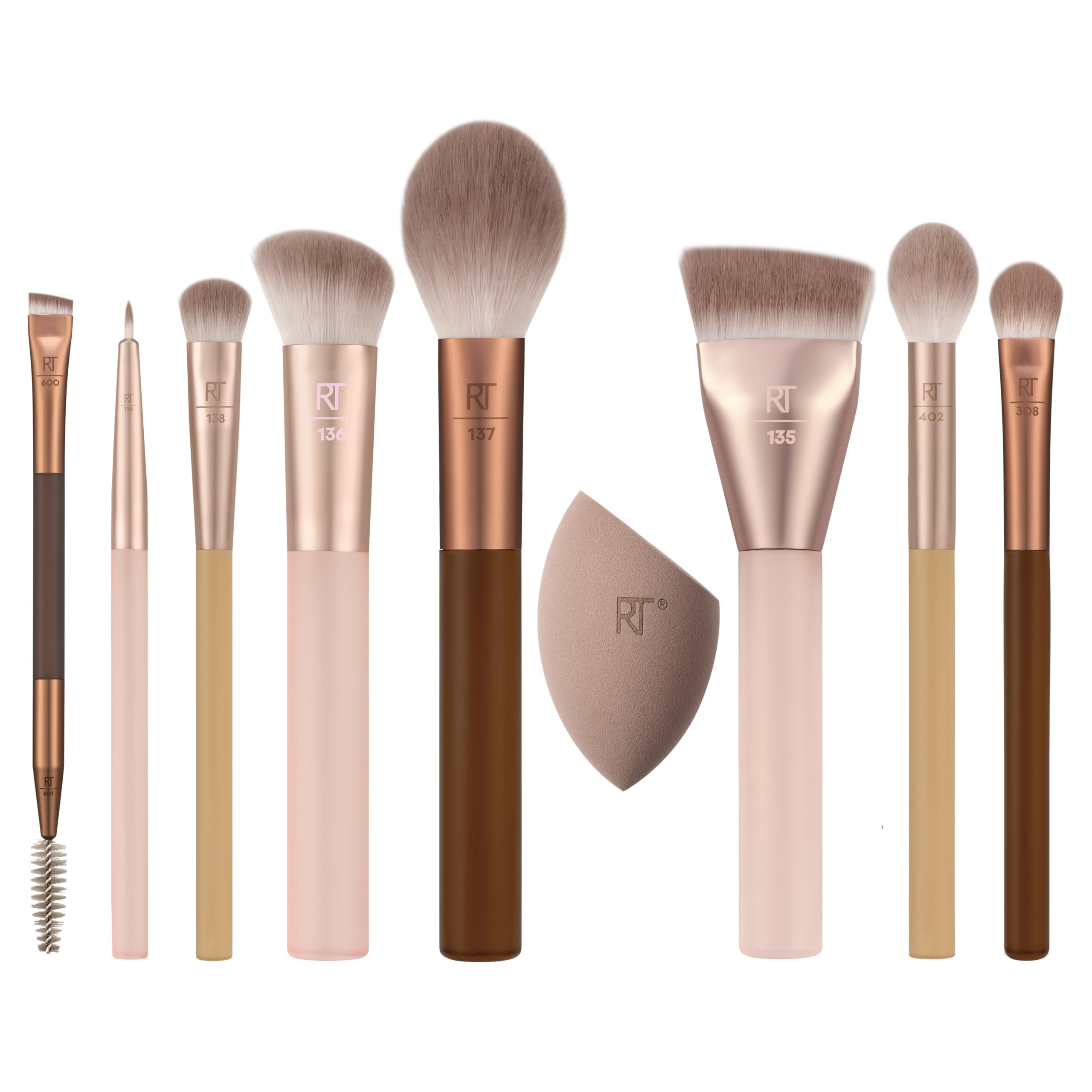Real Techniques New Nudes 2.0 All Angles Face 10 Piece Set, Face & Eye Makeup Brushes, Includes Makeup Sponge, For Foundation, Concealer, Blush & Eyeshadow, Cruelty-Free