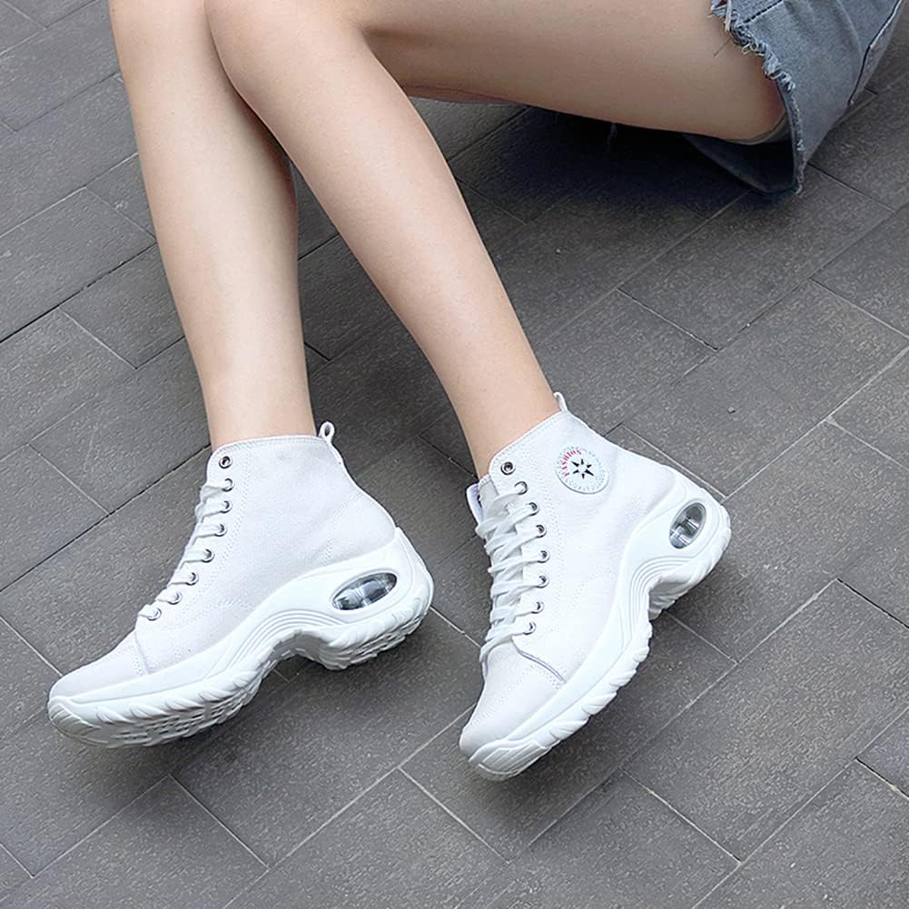 Women's High Top Heightened Sole Air Cusion Causal Fashion Sneakers Canvas Shoes - Image 3