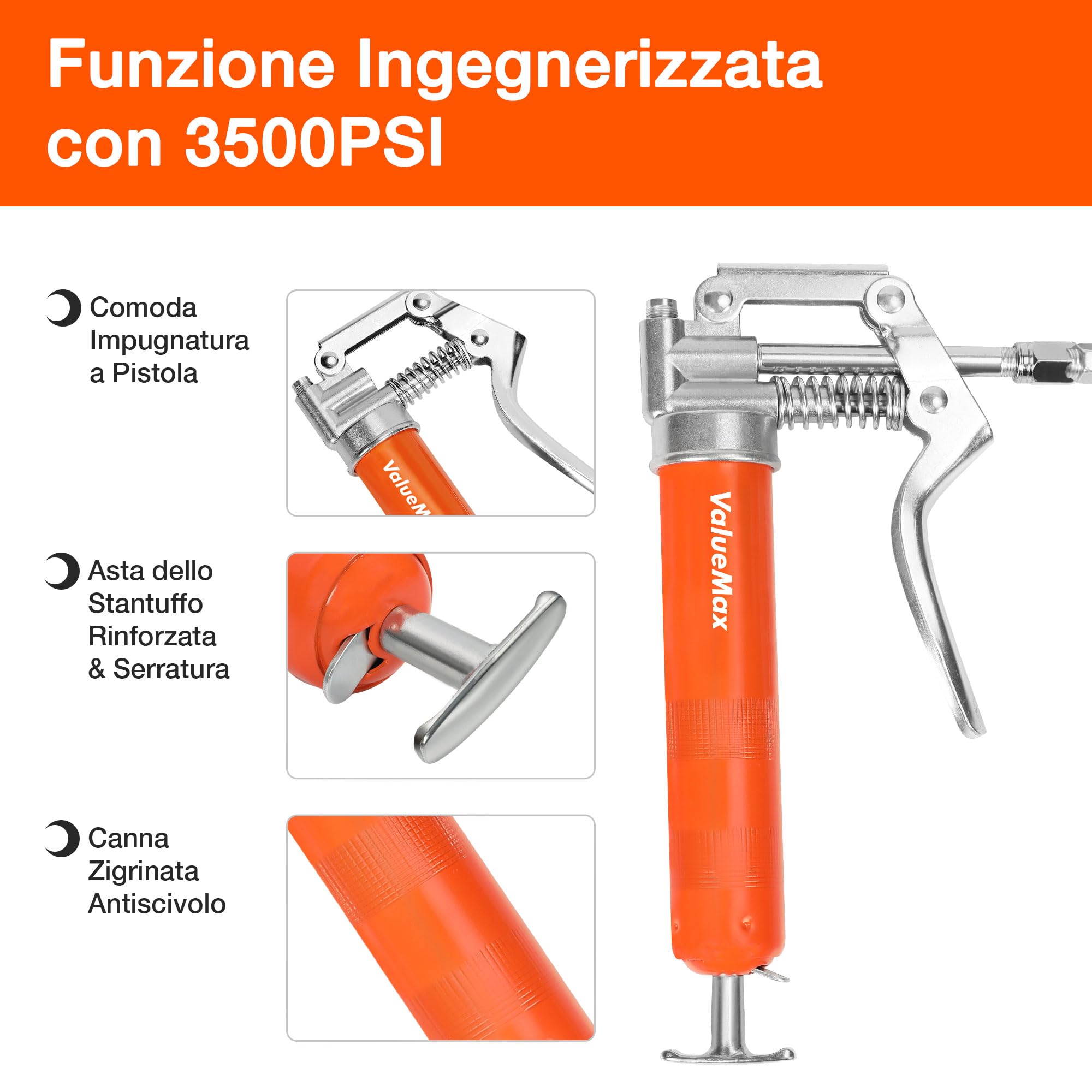 Pistola Per Grasso Manuale ValueMax - 3000 PSI Con Tubo Flessibile E Grasso - Per Lubrificazione - Foto 11