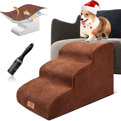 Miniatura 1 de Kphico Escaleras para mascotas, escalones antideslizantes para perros de 3 niveles, rampas de espuma de alta densidad de 15.7 pulgadas, escalones