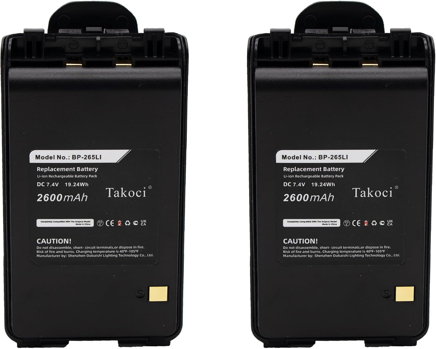 2-Pack 7.4V 2600mAh BP-265 BP-265LI Li-ion Radio Battery Compatible for IC-3101 IC-F3001 IC-F3002 IC-F3003 IC-F3101D IC-F4001 IC-S70 IC-T70A IC-U80E IC-V80 Two Way Radio, with Belt Clip