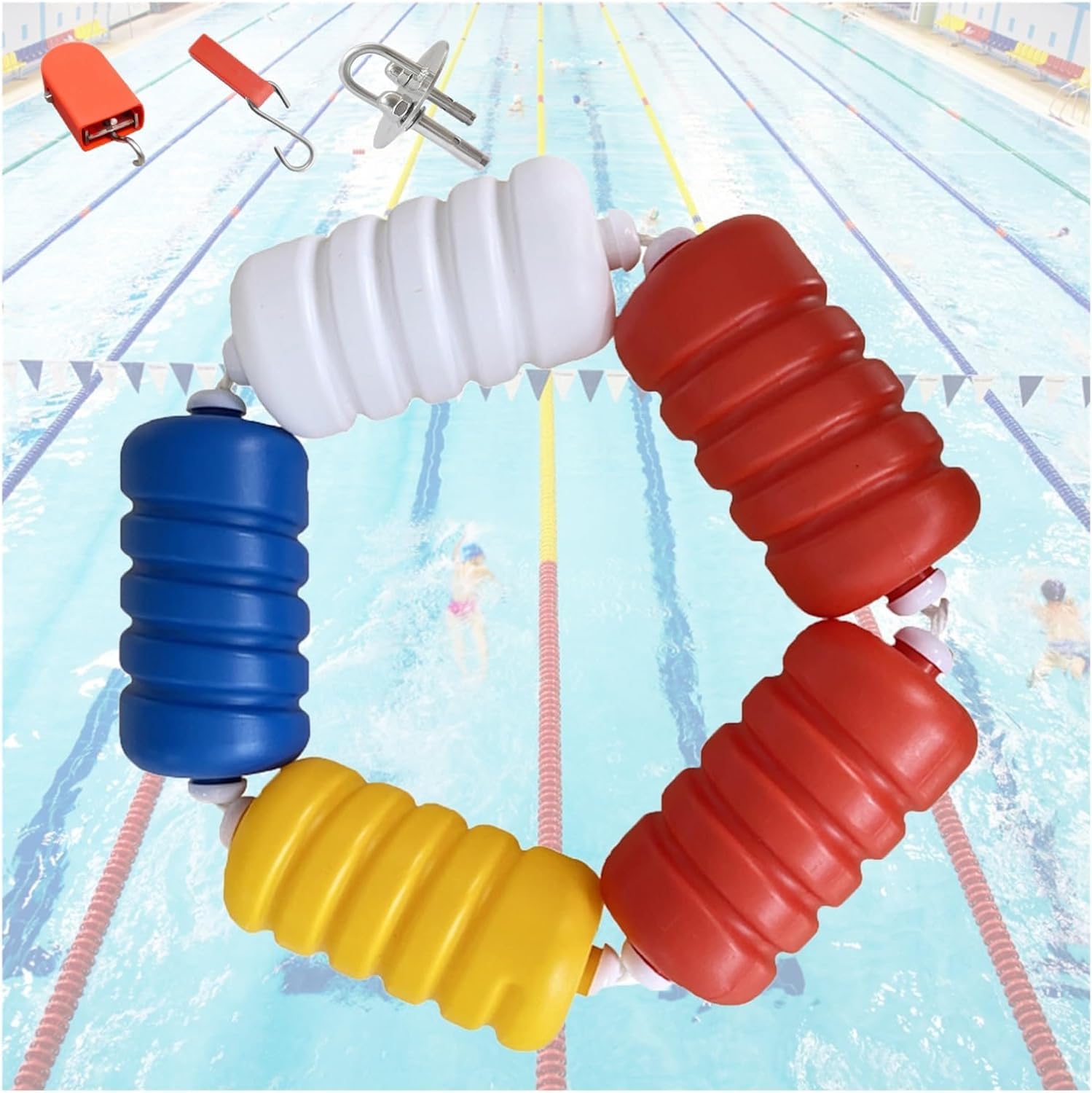 JKJZSALJ Pool Safety Hook Pool Safety Divider Rope With Floats, Pre-Assembled Divider Buoy With Hooks, For Pool Waterway Beach,Nylon Rope,18m/59.1ft