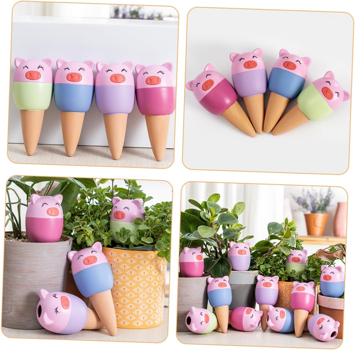 Milisten 4Pcs Terracotta Self Watering Spikes Cute Pig Watering Globes for Efficient Plant Care Automatic Drip Irrigation System for Gardening