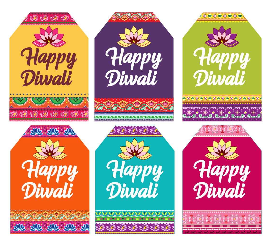SVM CRAFT® Happy Diwali Tags- Diwali Gift Tags- Ethnic Design Happy Diwali Gift Tags 4 -Multicolored Gift Tags for Gift Packaging, for Return Gift - (Pack of 100)