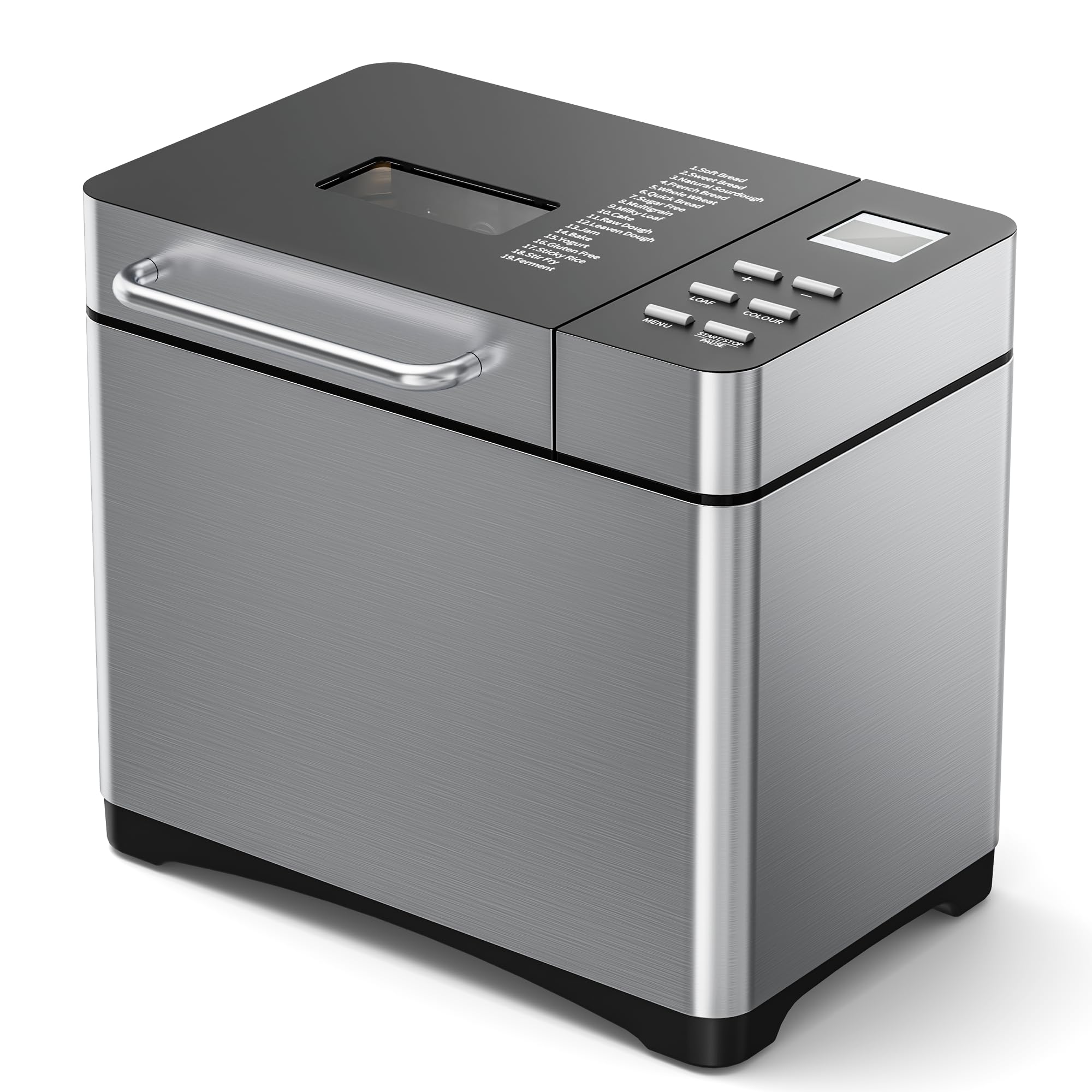 Manastin 2LB &amp; 1.5LB Bread Maker Machine, 19-in-1 Automatic with 3 Crust Colors, 3-Step Beginner-Friendly Operation, Keep Warm, Programmable Delay Timer for Homemade Bread, Dark silver