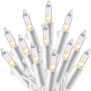 Joiedomi 100 Count Warm White Mini Fairy String Lights, 21.4FT Waterproof Indoor Outdoor Christmas Lights, Connectable UL Certified White Wire