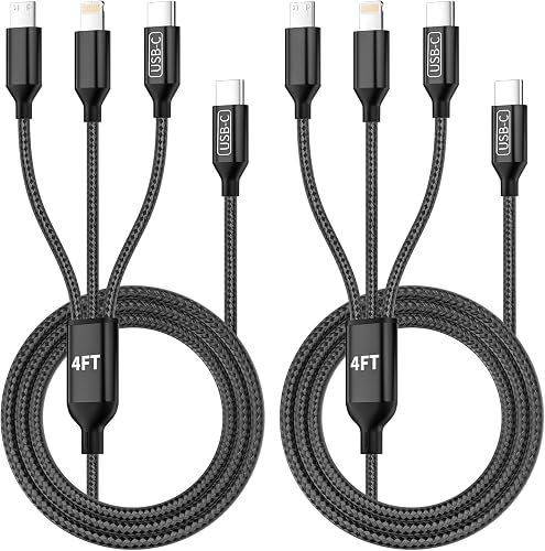 Travel Vacation Essentials 3IN1 USB C Multi Charging Cable, 2Pack 4FT