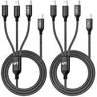 Vista 1 de Travel Vacation Essentials Cable de Carga Múltiple USB C, Paquete de 2 Cables de Carga 3 en 1 de Nailon de 4 Pies para Múltiples Dispositivos