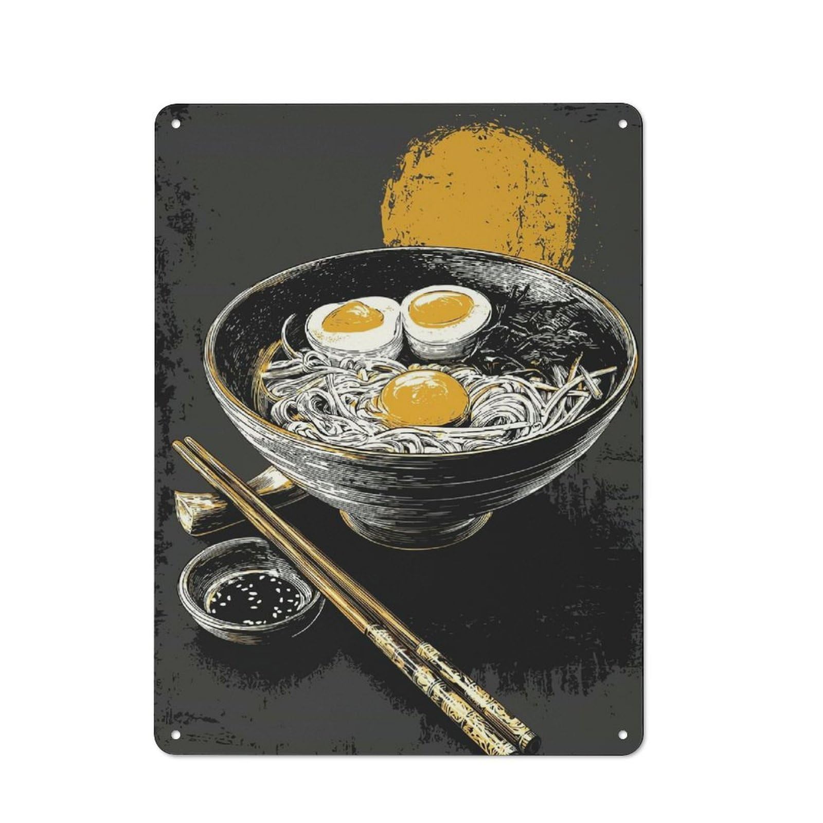 Ramen Bowl with Eggs And Chopsticks Metal Gift Sign 40x30cm, Retro Home Wall Decor for Home, Shop, Pub Or Studio Wall