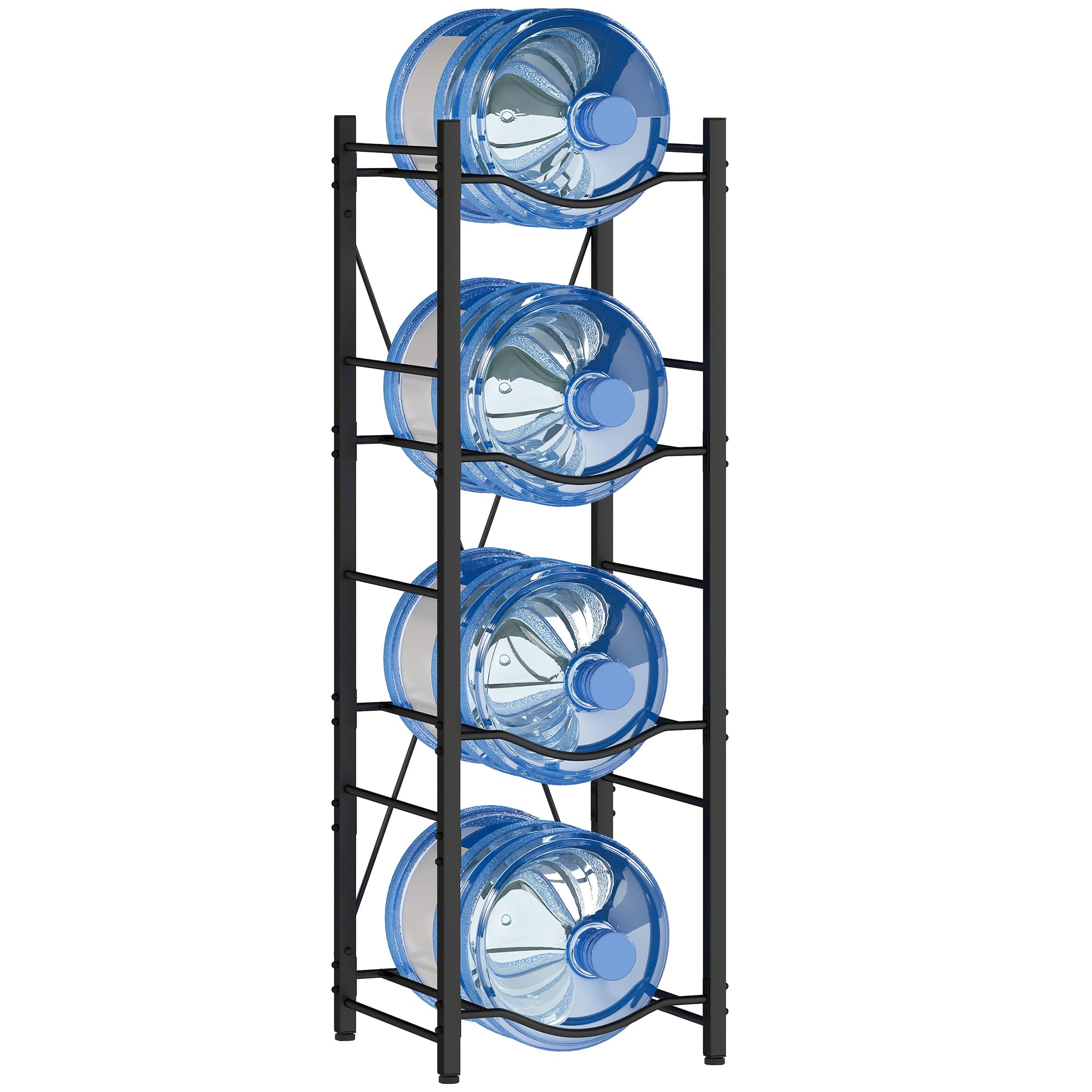 HOMCOM Soporte para Garrafones de Agua de 4 Niveles Estante de Almacenamiento para Botellas de Agua con Estructura de Metal Reforzada para Cocina Comedor Sala de Estar Negro