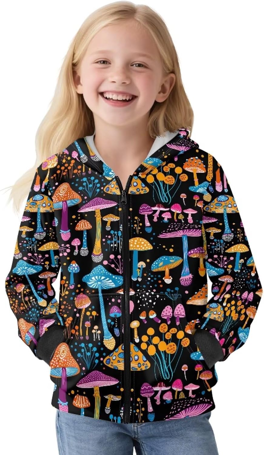 Kids Winter Fleece Lined Jacket Zip Up Hoodies & Sweatshirts with Kangaroo Pockets