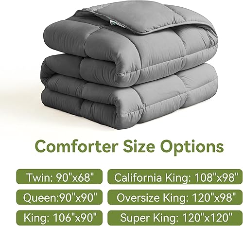 Miniatura 4 de L LOVSOUL Edredón alternativo de plumón tamaño King, relleno de edredón para todas las estaciones con pestañas en las esquinas, edredón gris King de