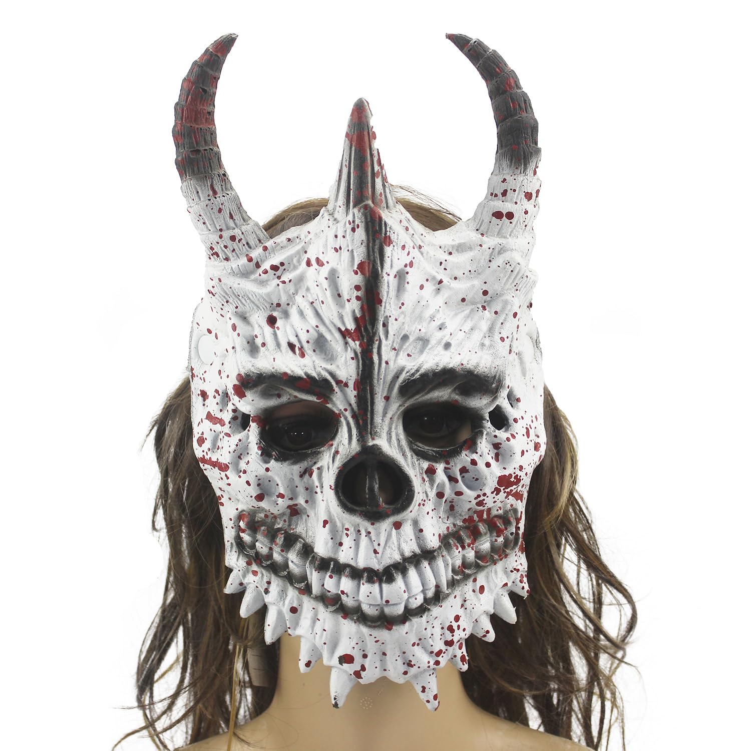 FakeFace Scary Halloween Mask PU Foam Horror Bloody Skull Horn Demon Monster Mask for Adult Cosplay Costume Accessories (White) — image 1
