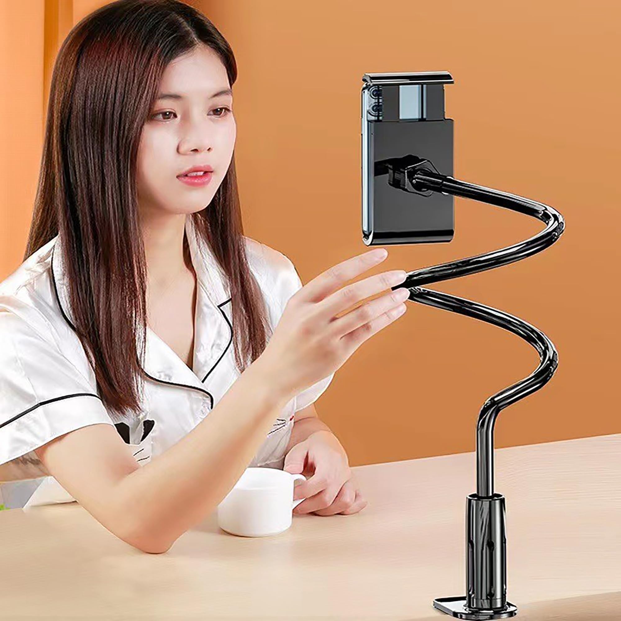Telefonhalterung, Universal, um 360 ° drehbar, mit flexiblem Schwanenhals, Langer Arm, für iPhone 12 Mini, alle Smartphones (schwarz)