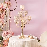 Vista 3 de Centros de mesa de candelabro para mesa, portavelas para centros de mesa, portavelas de cristal alto de 7 brazos, centro de mesa dorado para mesa