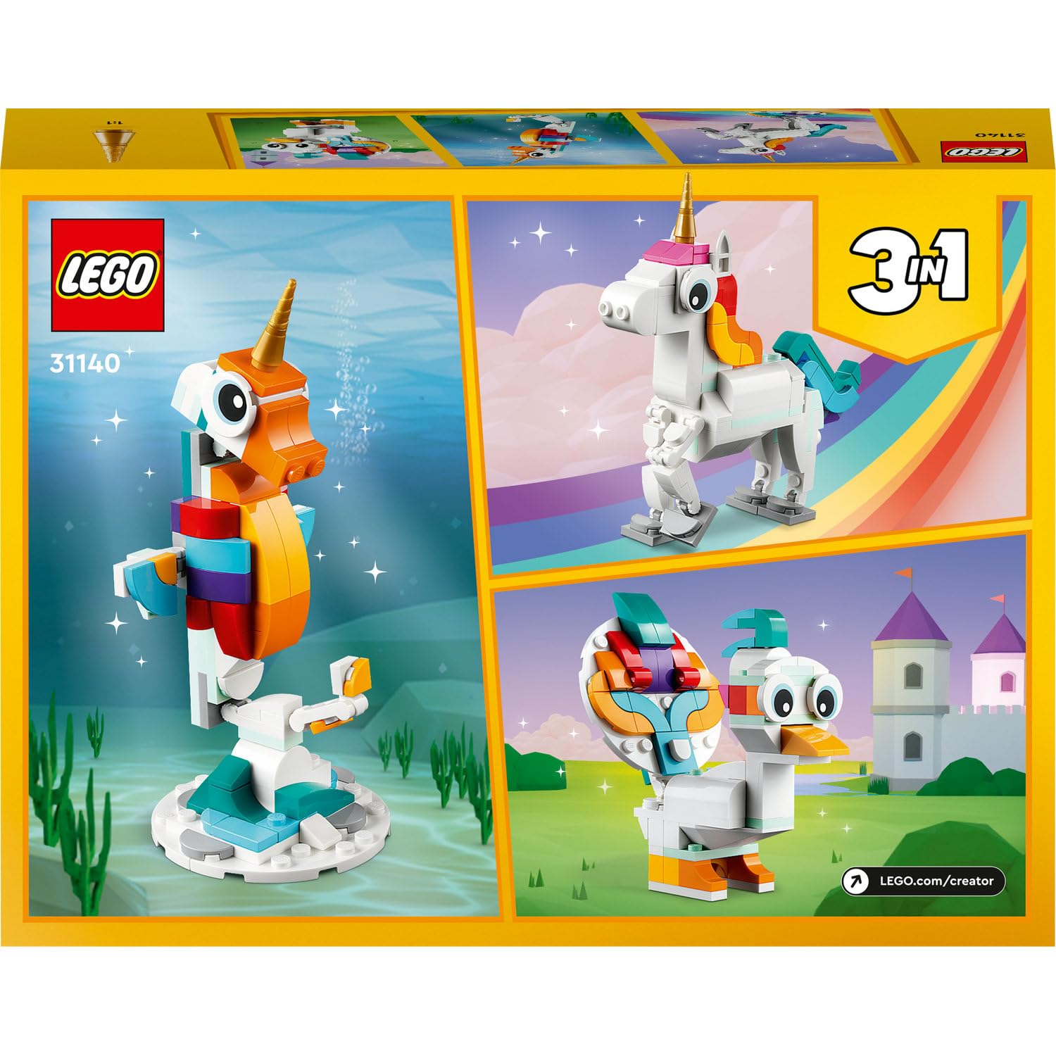 LEGO Creator Sihirli Tek Boynuzlu At 31140-7 Yaş ve Üzeri Çocuklar İçin Tek Boynuzlu At, Denizatı ve Tavus Kuşu İçeren Yaratıcı Oyuncak Yapım Seti (145 Parça)