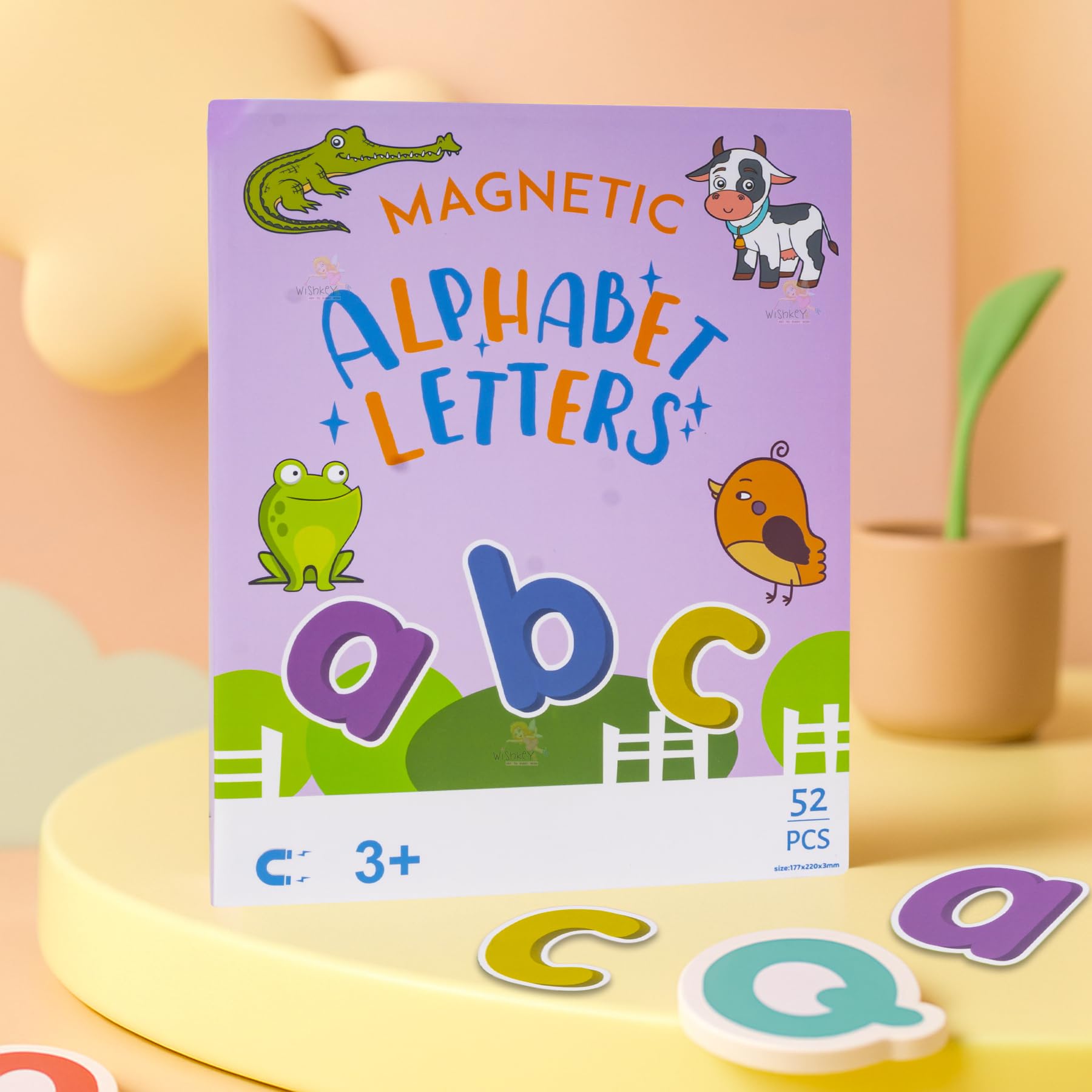 WISHKEY Magnetic Alphabet Letters for Kids – 52 PCS ABC Learning Set with Animals, Lowercase Magnets, Educational Montessori Toy for Toddlers, Preschool Learning for Kids Age 3+ 2
